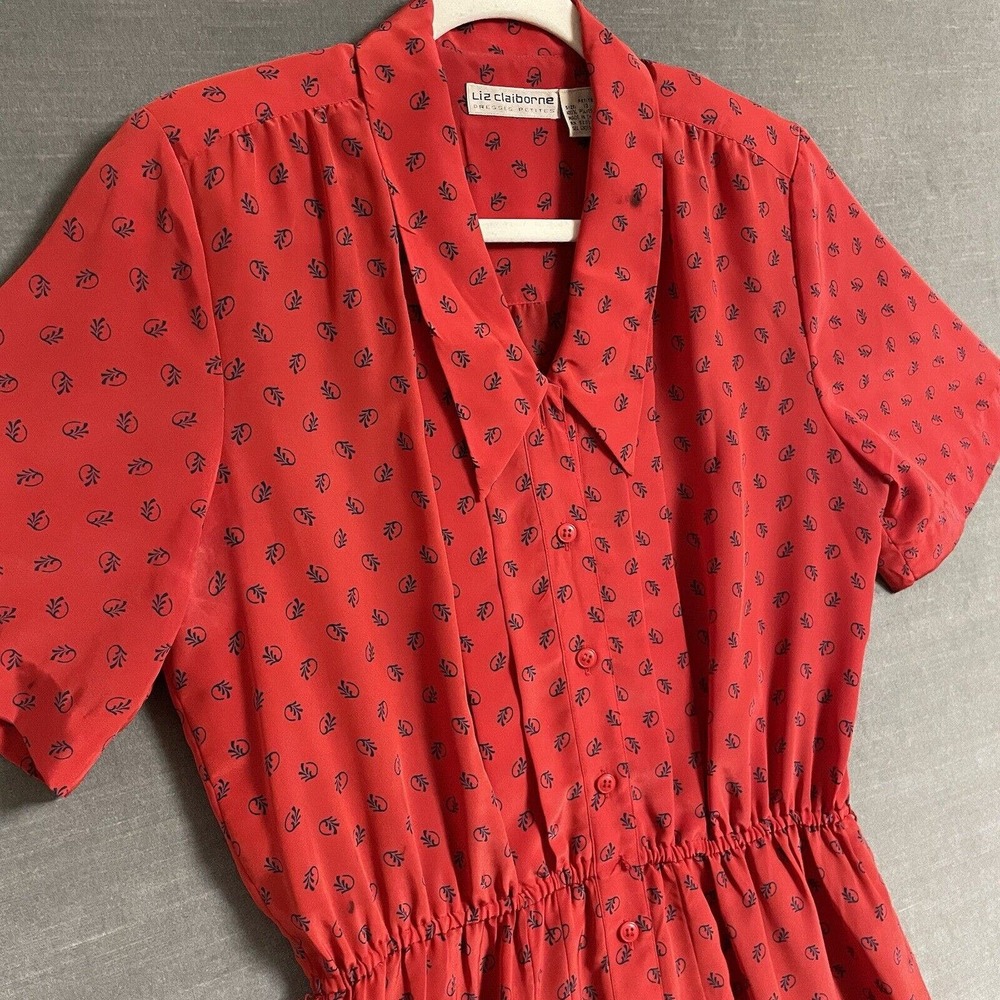 Vintage Liz Claiborne Dress Womens 12 Petite Red 80s 90s Preppy Granny Librarian